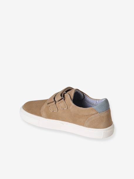 Leather Derby Shoes with Touch Fasteners for Boys beige+navy blue 