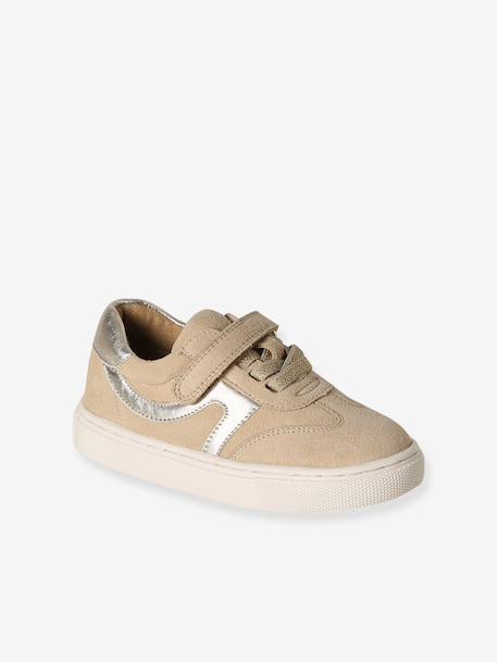 Elasticated leather trainers for children brown 