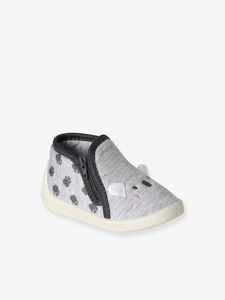 Zipped Slippers in Canvas for Babies printed grey 