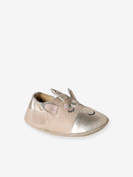 Elasticated Leather Slippers for Babies golden beige 