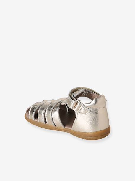 Leather Sandals for Baby Girls, Designed for First Steps gold+iridescent beige 