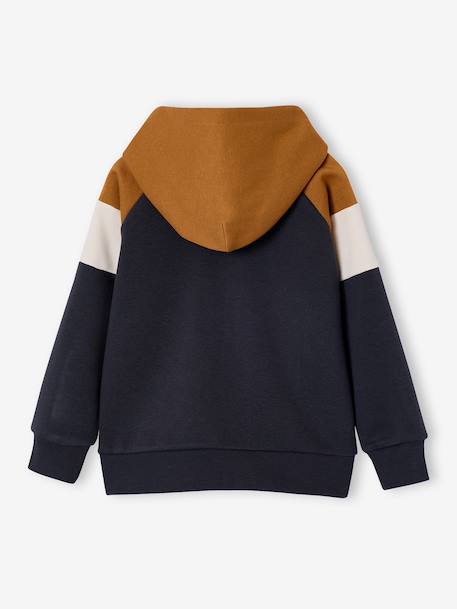 Zipped hooded sweatshirt for boys with colour block design bordeaux red+green+marl grey+medium blue+ochre 