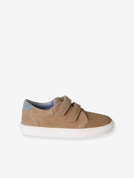 Leather Derby Shoes with Touch Fasteners for Boys beige+navy blue 