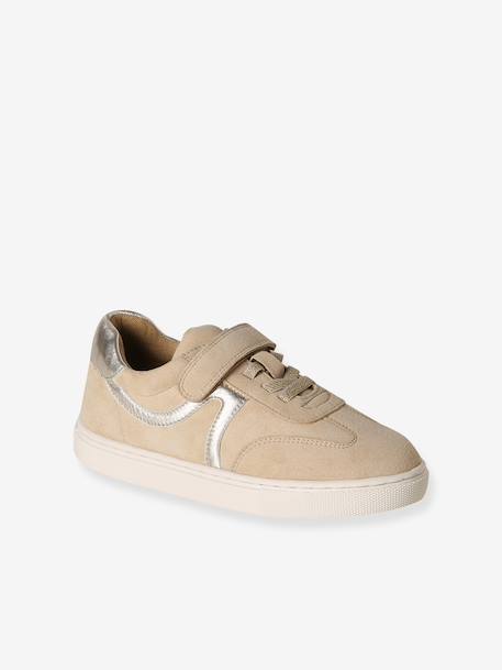 Girls' leather trainers with zip and laces brown 