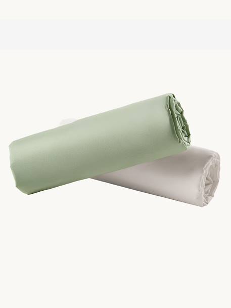 Pack of 2 Fitted Sheets in Recycled Cotton for Children ecru+pale pink+pearly grey+sage green 