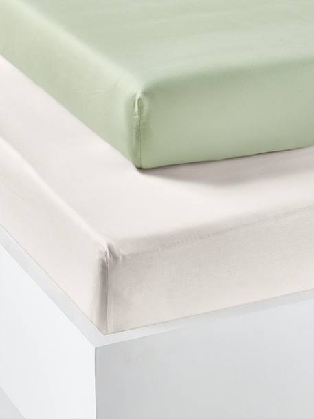 Pack of 2 Fitted Sheets in Recycled Cotton for Children ecru+pale pink+pearly grey+sage green 
