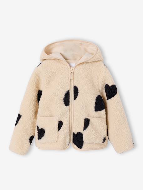 Girls' floral pop hooded sherpa jacket ecru+mauve+vanilla 