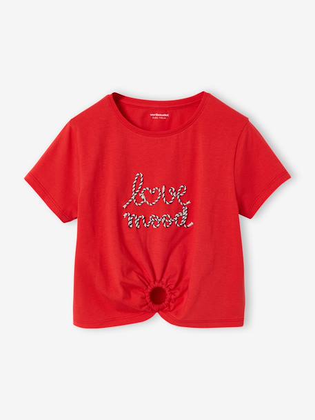 T-Shirt with Fancy Bow for Girls ecru+red+striped blue 