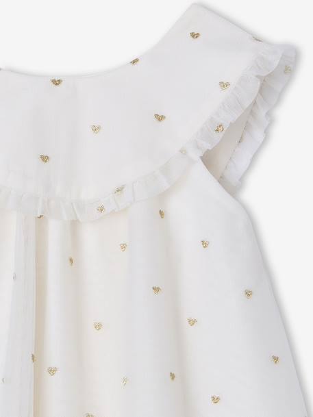Embroidered Tulle, Flared Dress For Girls white 