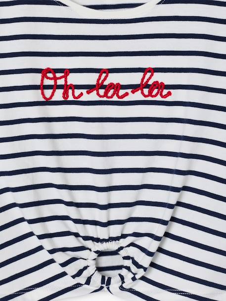 T-Shirt with Fancy Bow for Girls ecru+red+striped blue 