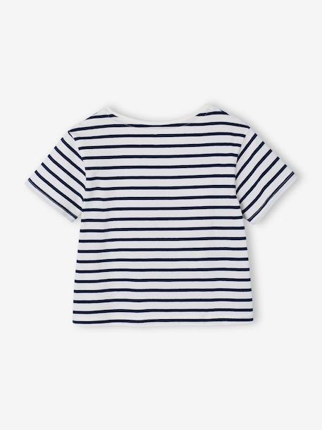 T-Shirt with Fancy Bow for Girls ecru+red+striped blue 