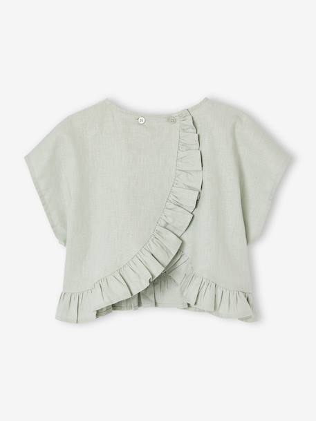 Linen Blouse for Girls sage green 