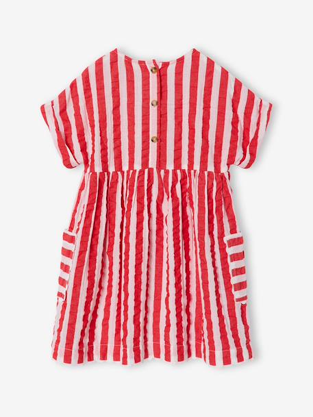 Seersucker Dress for Girls striped red 