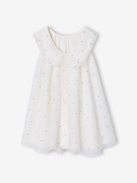 Embroidered Tulle, Flared Dress For Girls white 