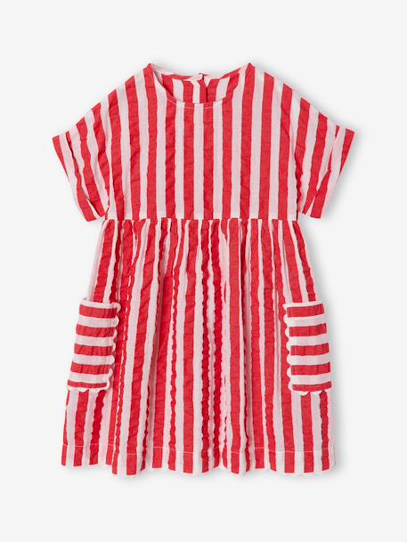 Seersucker Dress for Girls striped red 