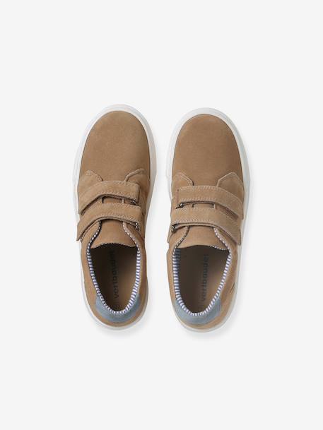Leather Derby Shoes with Touch Fasteners for Boys beige+navy blue 
