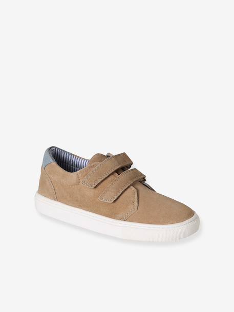 Leather Derby Shoes with Touch Fasteners for Boys beige+navy blue 