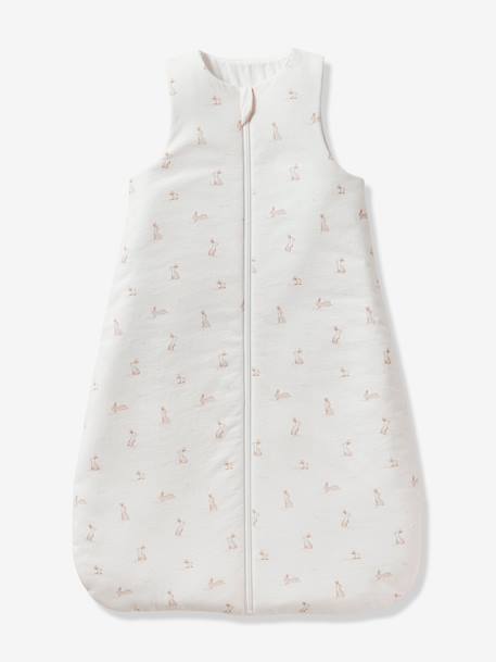 Sleeveless Sleeping Bag with Central Opening in Organic Cotton for Babies, LAPIN AOP printed white 