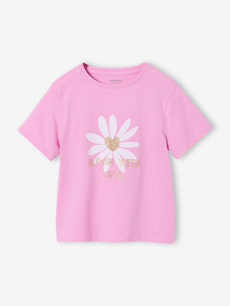 Girls' printed short-sleeved t-shirt ecru+mauve+rose+sage green 