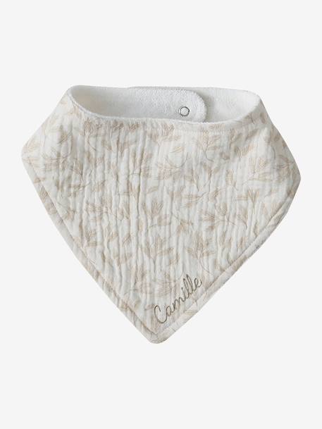 3 Bandana-Style Bibs in Cotton Gauze Brown+cappuccino+ecru+grey blue+Light Green+pale pink+printed beige+sage green+White/Print 