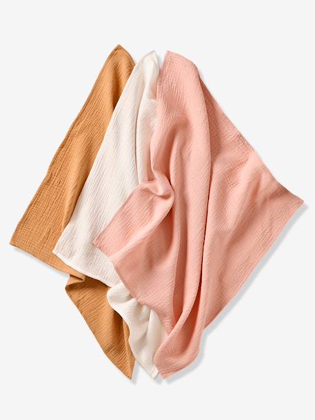 Pack of 3 Plain Muslin Squares in Organic Cotton* set pink 