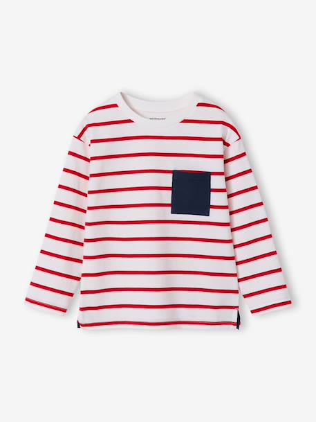 Striped Long Sleeve T-Shirt for Boys aqua green+ecru+red 