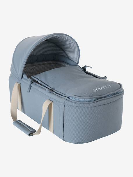 Soft fabric moses basket grey blue+printed beige 