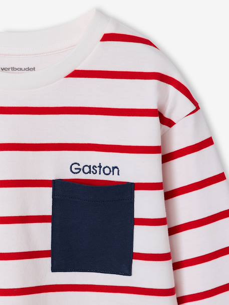 Striped Long Sleeve T-Shirt for Boys aqua green+ecru+red 