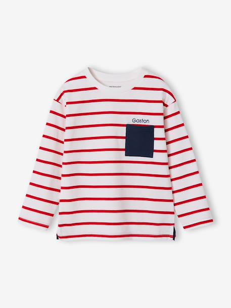 Striped Long Sleeve T-Shirt for Boys aqua green+ecru+red 