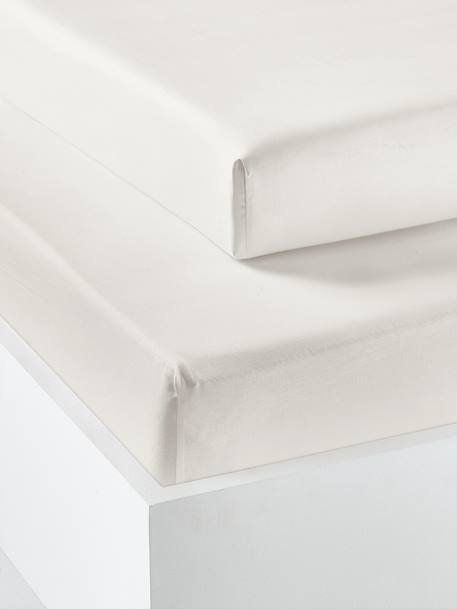 Pack of 2 Fitted Sheets in Recycled Cotton for Children ecru+pale pink+pearly grey+sage green 