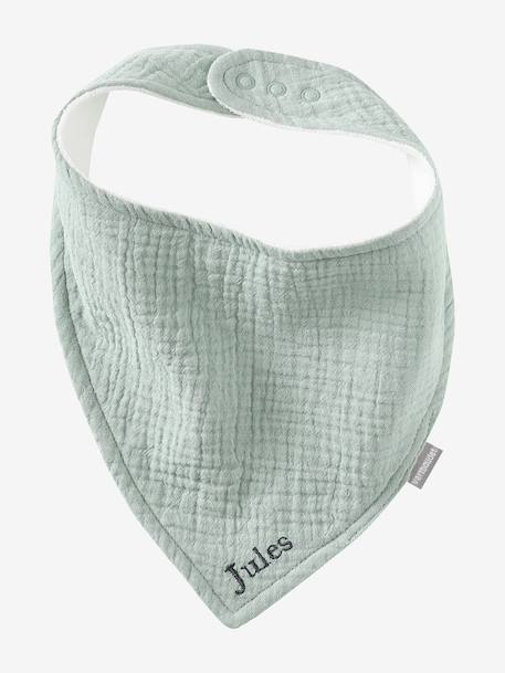 3 Bandana-Style Bibs in Cotton Gauze Brown+cappuccino+ecru+grey blue+Light Green+pale pink+printed beige+sage green+White/Print 
