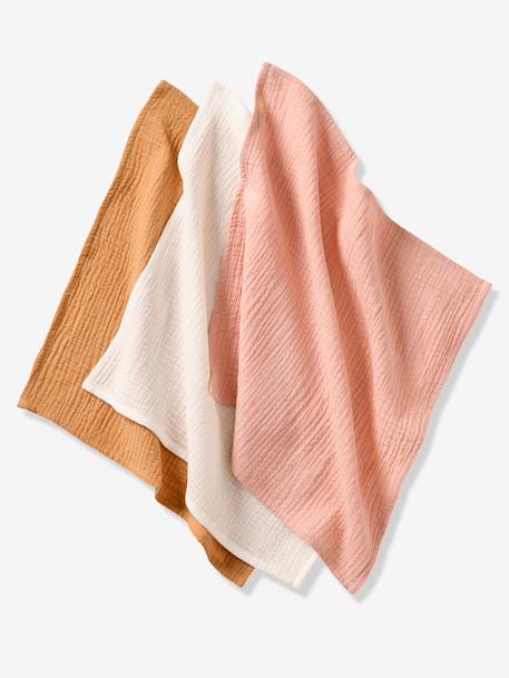 Pack of 3 Plain Muslin Squares in Organic Cotton* set pink 