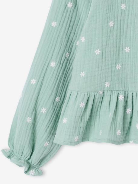 Girl's cotton gauze shirt aqua green+pale pink 
