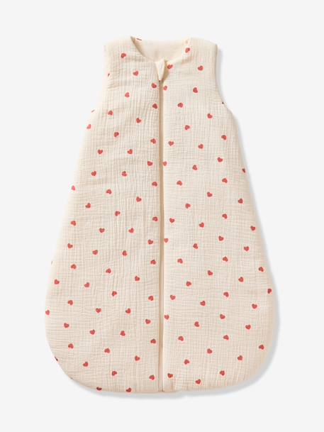 Sleeping Bag in Organic Cotton Muslin for Babies, HEART ecru 