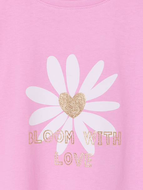 Girls' printed short-sleeved t-shirt ecru+mauve+rose+sage green 