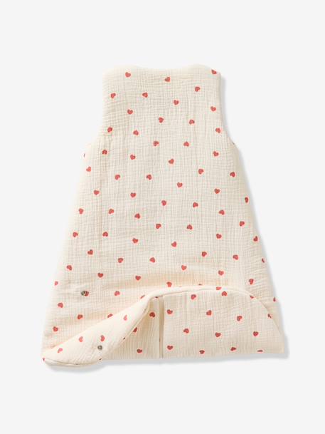 Sleeping Bag in Organic Cotton Muslin for Babies, HEART ecru 