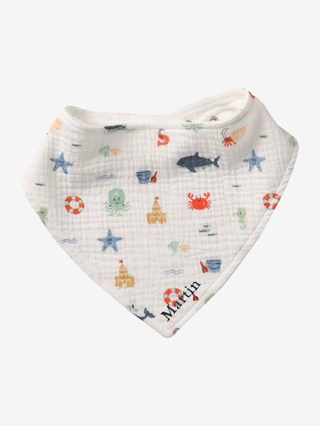 3 Bandana-Style Bibs in Cotton Gauze Brown+cappuccino+ecru+grey blue+Light Green+pale pink+printed beige+sage green+White/Print 