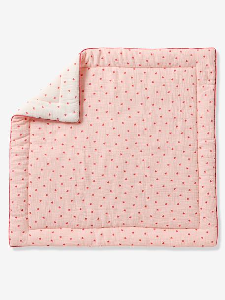 Floor mattress / Play mat in cotton muslin MON COEUR printed pink 