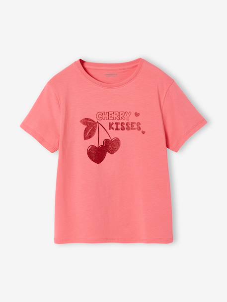 Girls' printed short-sleeved t-shirt ecru+mauve+rose+sage green 