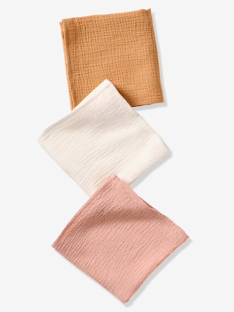 Pack of 3 Plain Muslin Squares in Organic Cotton* set pink 