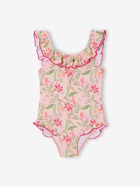 Girls' one-piece swimsuit pale pink 