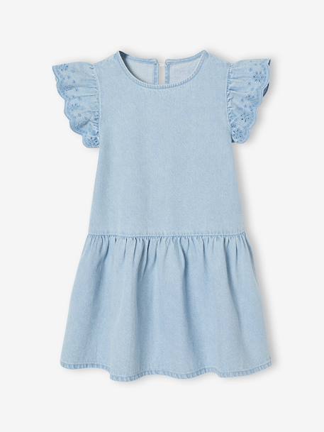 Girls' short-sleeved embroidered denim dress double stone 