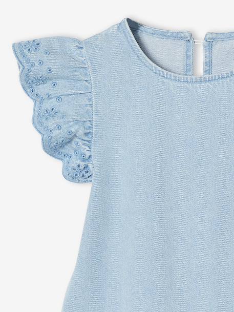 Girls' short-sleeved embroidered denim dress double stone 