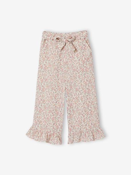 Frilled Bermuda Shorts in Cotton Gauze for Girls printed blue+printed white 