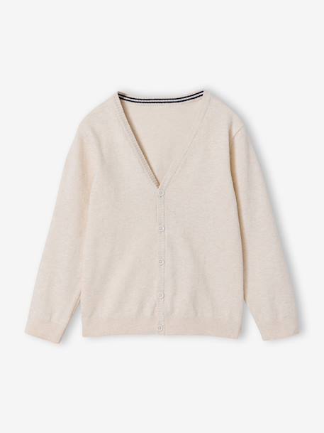 V-neck knitted cardigan BASICS for Boys marl white+navy blue 