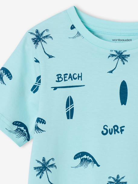 Printed boy's t-shirt denim blue+lichen+marl white+mint green 