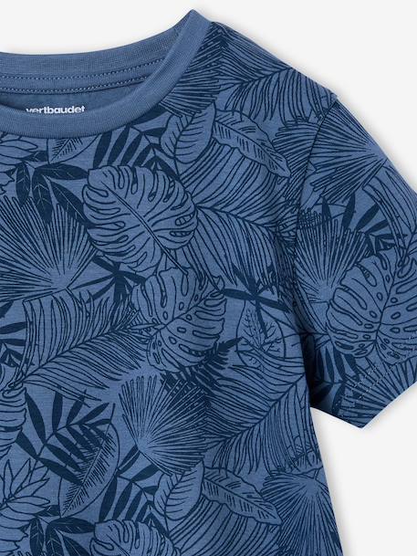 Printed boy's t-shirt denim blue+lichen+marl white+mint green 