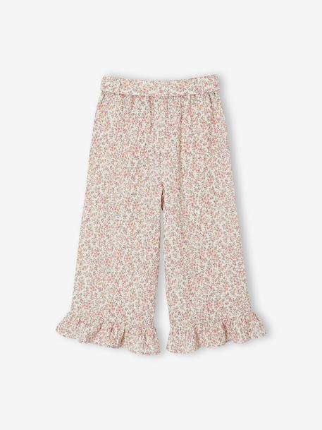 Frilled Bermuda Shorts in Cotton Gauze for Girls printed blue+printed white 