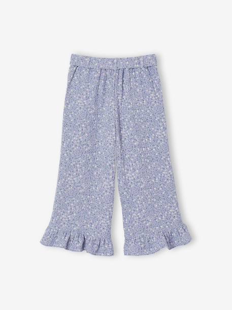 Frilled Bermuda Shorts in Cotton Gauze for Girls printed blue+printed white 