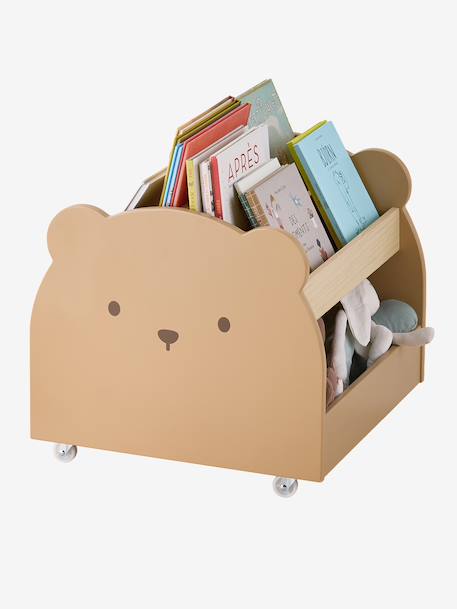Bear bookshelf on wheels for kids mocha 